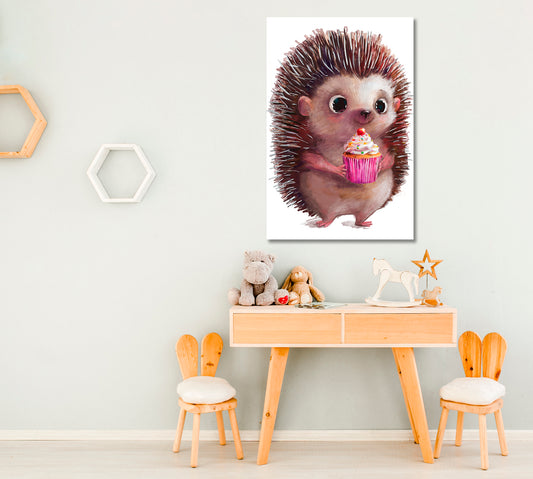 Little Hedgehog with Cake Canvas Print ArtLexy 1 Panel 16"x24" inches 
