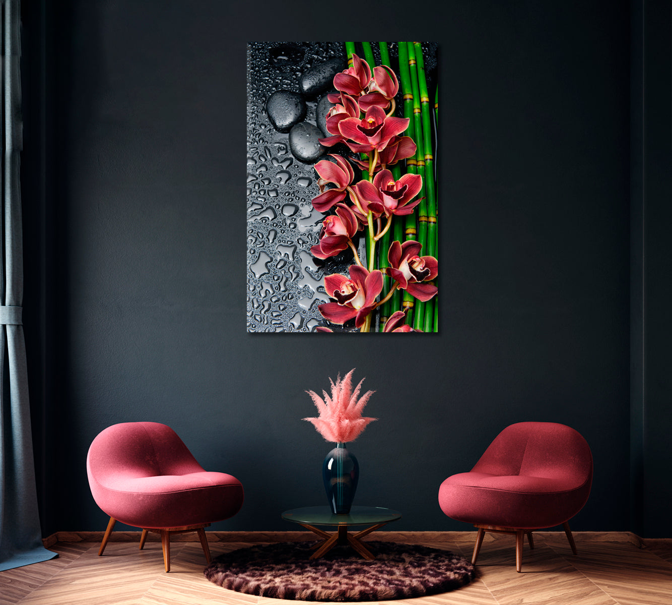 Red Orchid with Bamboo Canvas Print ArtLexy   