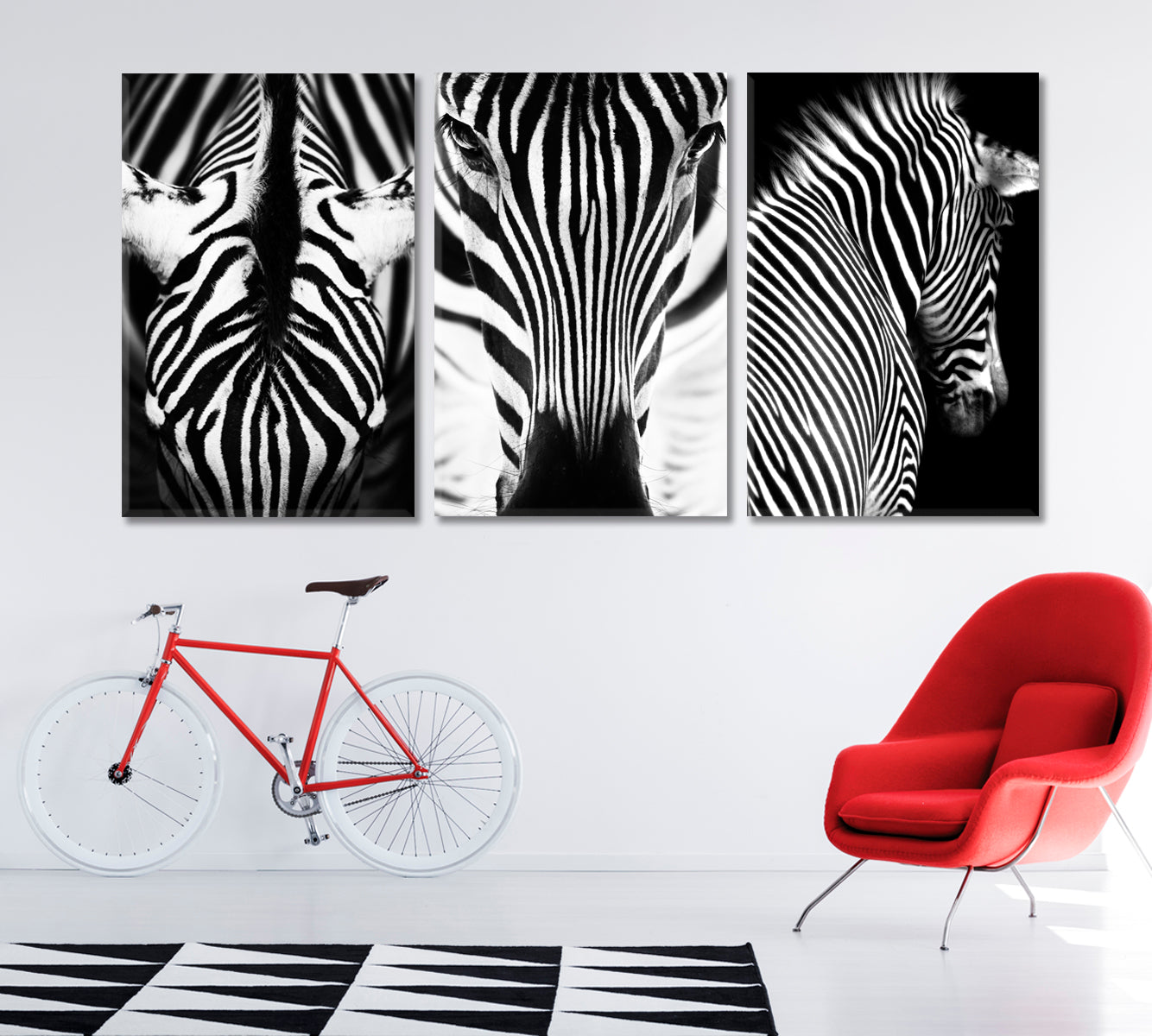 Set of 3 Zebra Canvas Print ArtLexy 3 Panels 48”x24” inches 
