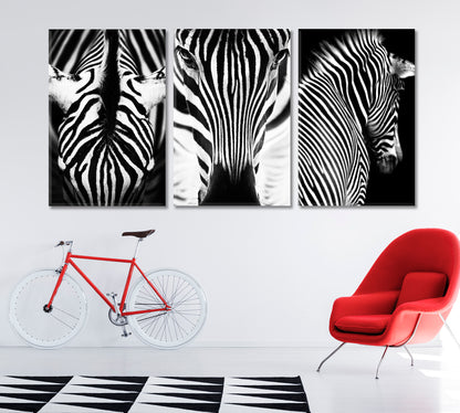 Set of 3 Zebra Canvas Print ArtLexy 3 Panels 48”x24” inches 