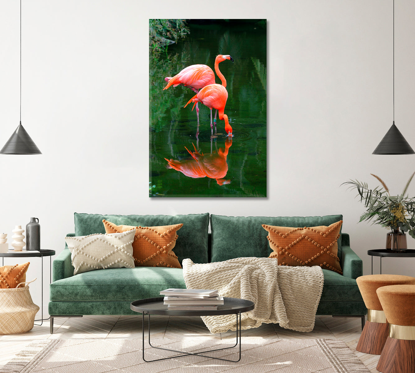 Two Pink Flamingos Canvas Print ArtLexy 1 Panel 16"x24" inches 