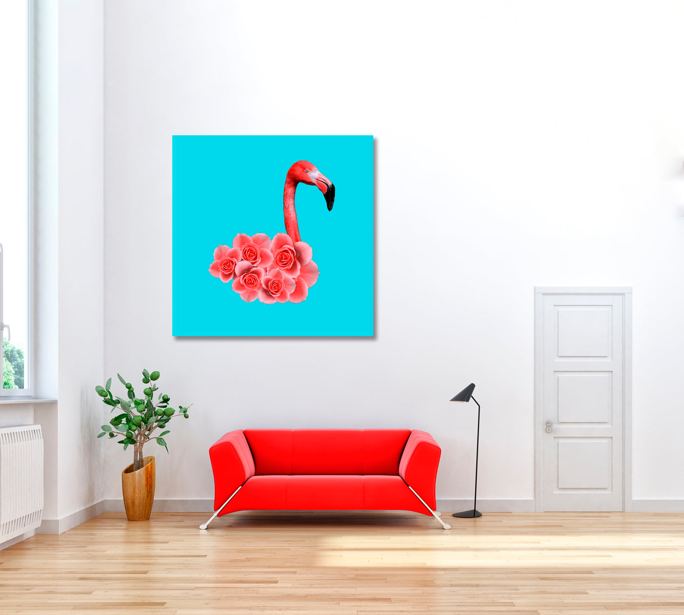 Flamingo with Flowers Canvas Print ArtLexy   