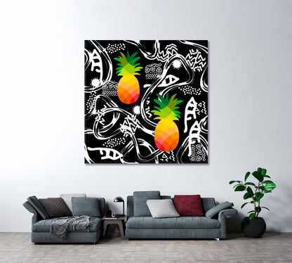 Tribal Art with Abstract Elements and Colorful Pineapples Canvas Print ArtLexy   