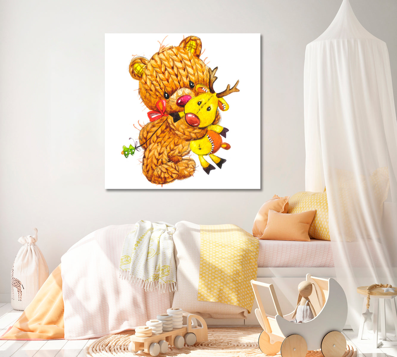 Knitted Teddy Bear Canvas Print ArtLexy 1 Panel 12"x12" inches 