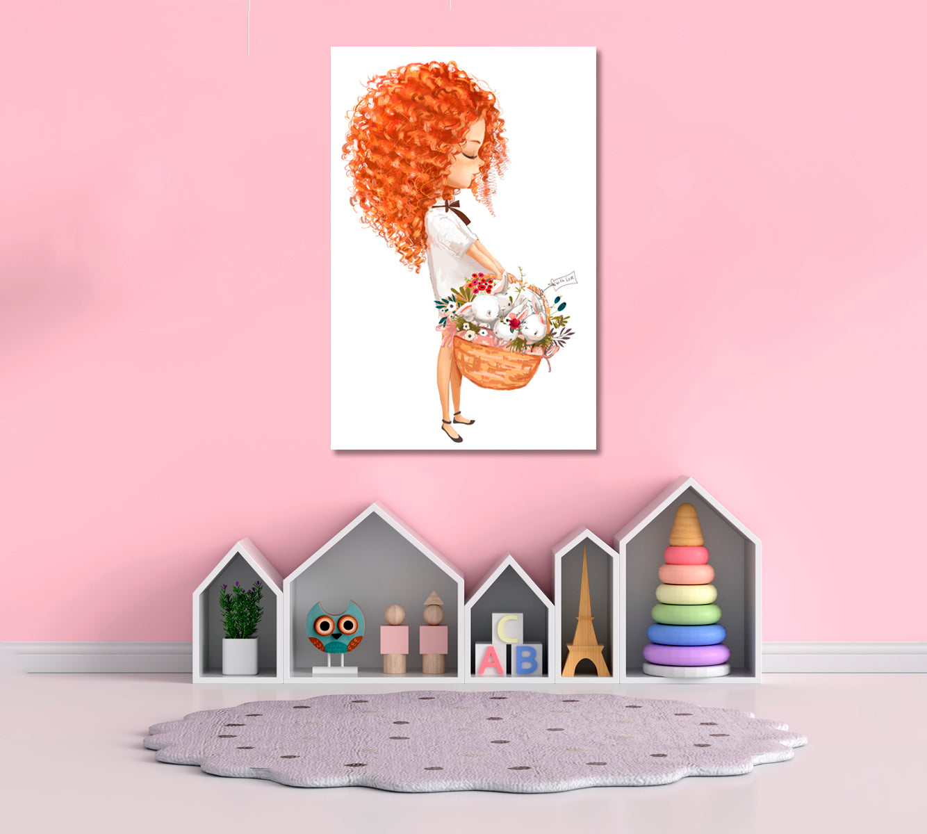 Girl with Rabbits in Basket Canvas Print ArtLexy   