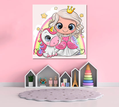 Cute Princess and Unicorn Canvas Print ArtLexy   
