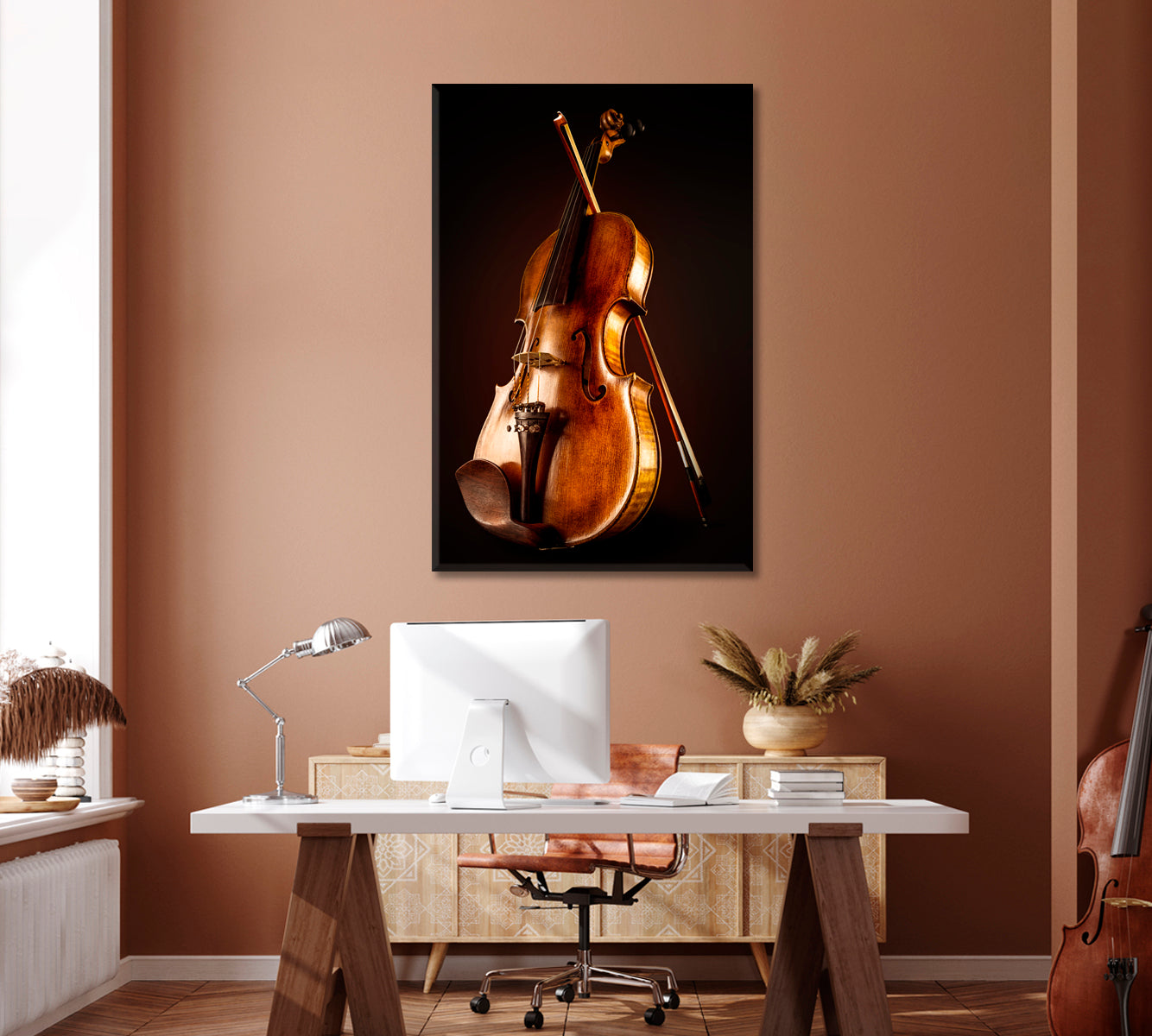 Beautiful Violin with Bow Canvas Print ArtLexy 1 Panel 16"x24" inches 