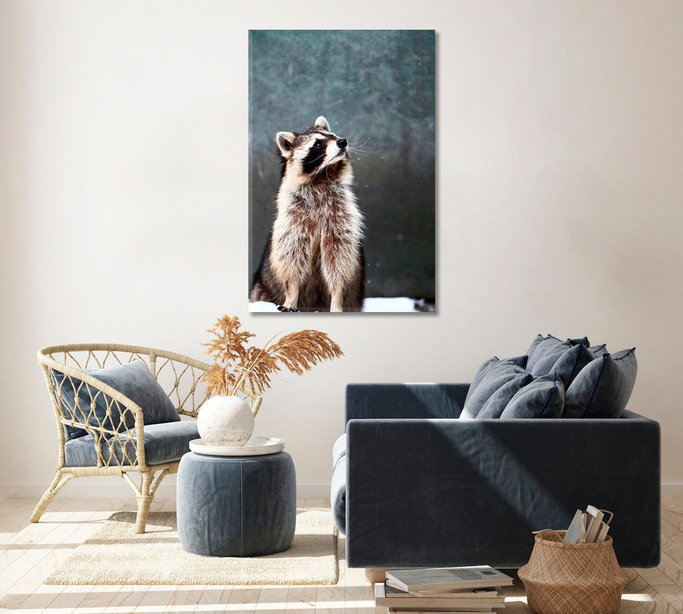 Raccoon in Snow Canvas Print ArtLexy 1 Panel 16"x24" inches 
