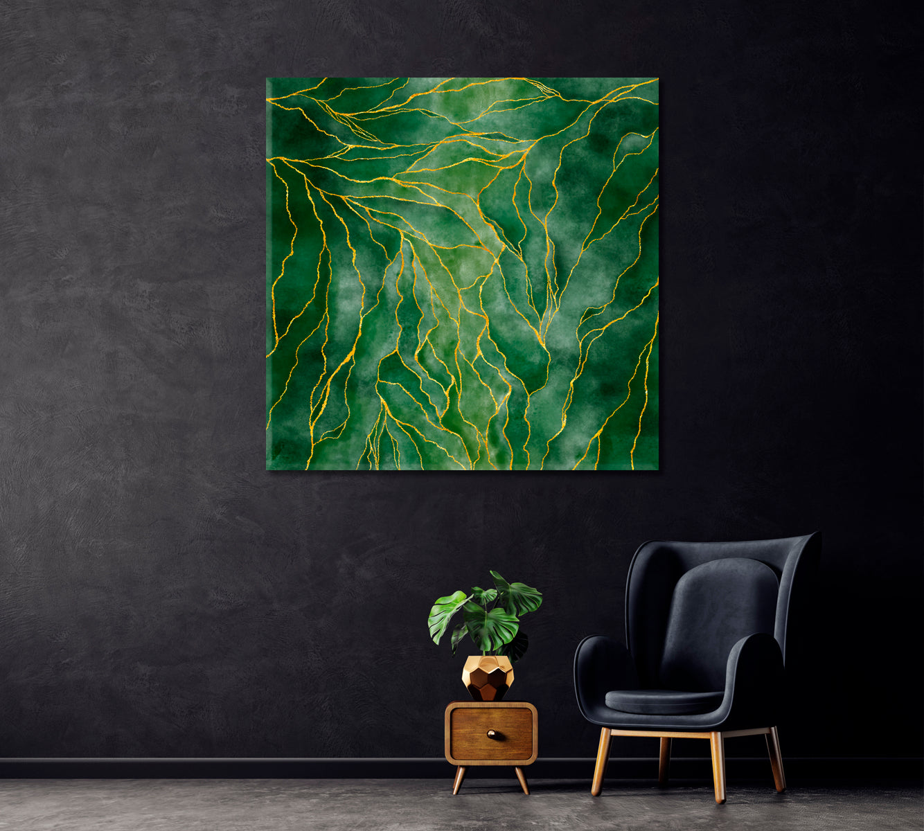 Elegant Green Marble with Golden Veins Canvas Print ArtLexy   