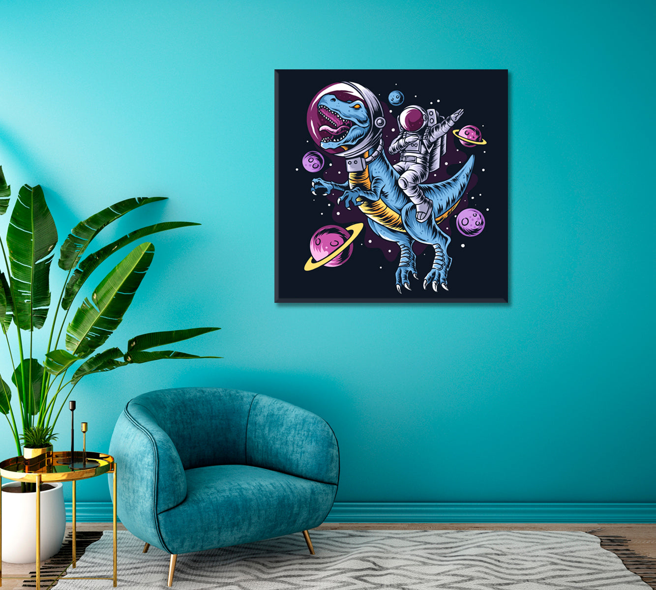 Astronaut With T-Rex Dinosaur in Outer Space Canvas Print ArtLexy   