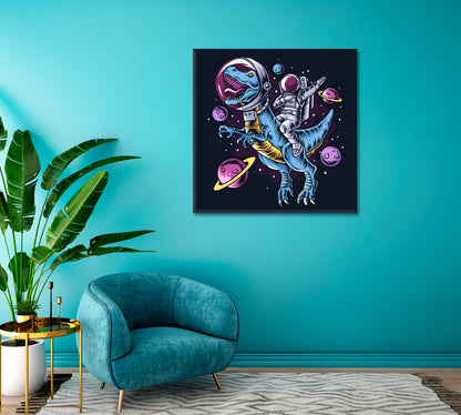 Astronaut With T-Rex Dinosaur in Outer Space Canvas Print ArtLexy   