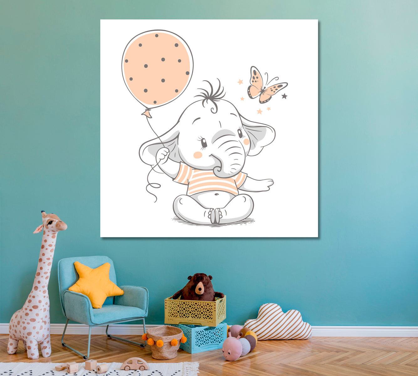 Baby Elephant with Balloon Canvas Print ArtLexy   