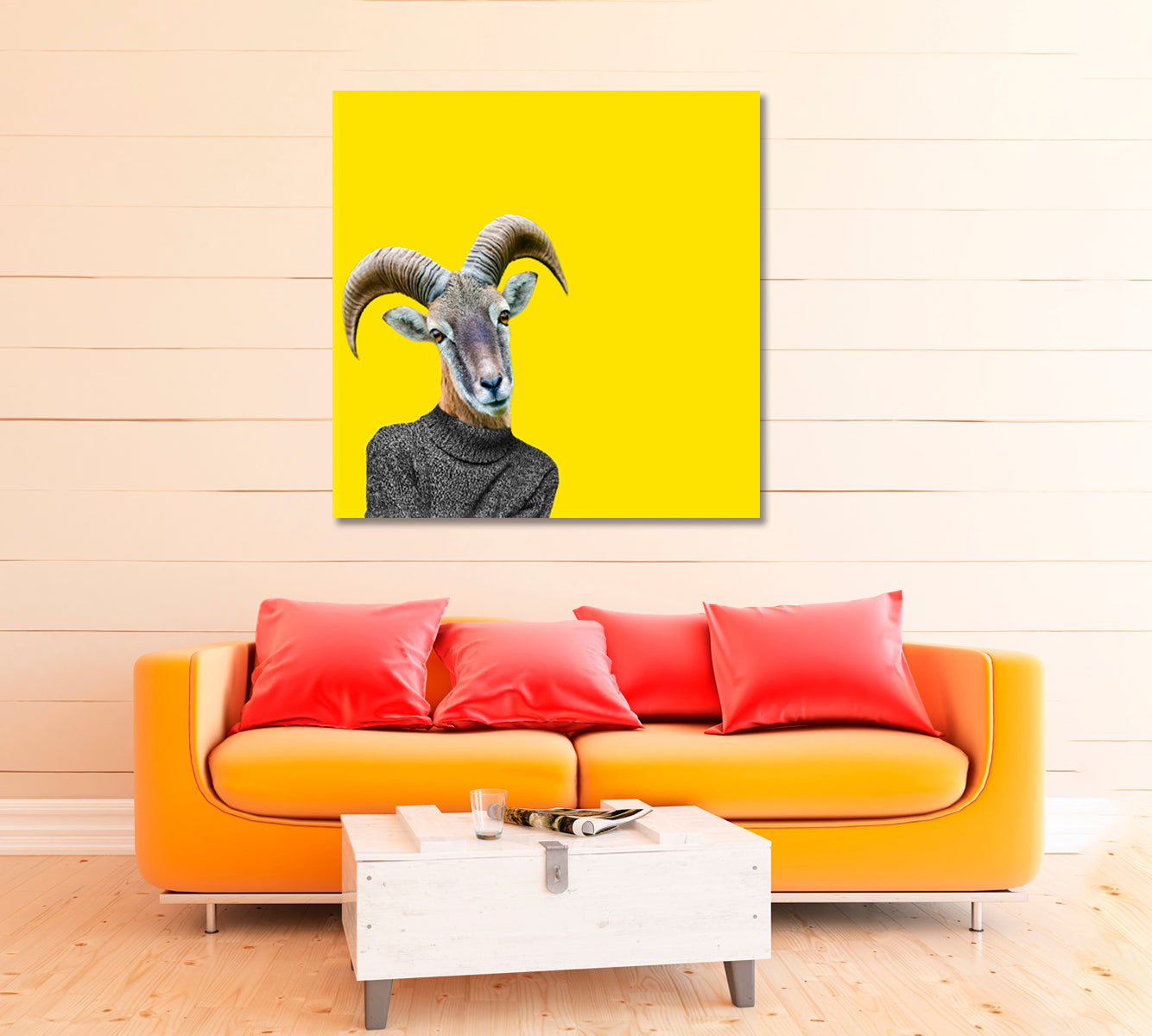 Goat in Sweater Canvas Print ArtLexy 1 Panel 12"x12" inches 