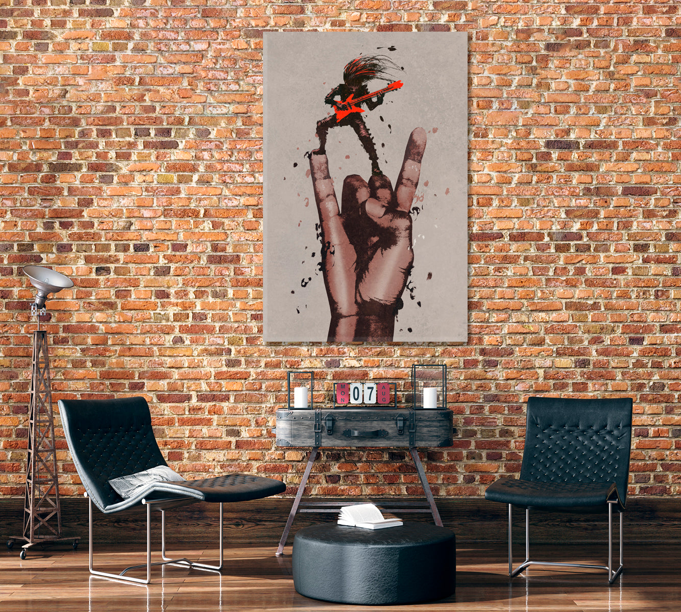Rock n Roll Sign with Guitarist Canvas Print ArtLexy 1 Panel 16"x24" inches 