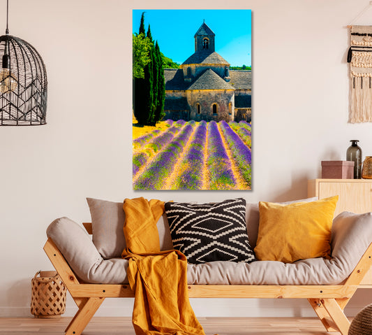 Ancient Temple Abbey of Senanque with Lavender Flowers Provence France Canvas Print ArtLexy 1 Panel 16"x24" inches 