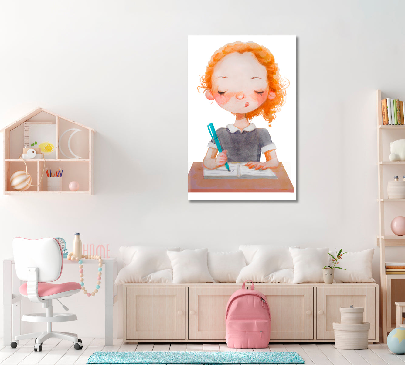 Cute Girl is Studying Canvas Print ArtLexy 1 Panel 16"x24" inches 
