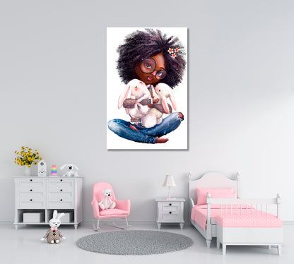 Cute Girl with Little Hares Canvas Print ArtLexy   