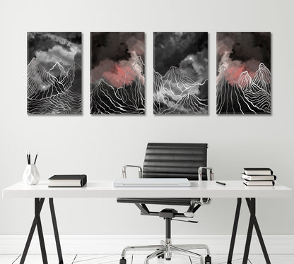 Set of 4 Vertical Creative Abstract Line Mountains Canvas Print ArtLexy   