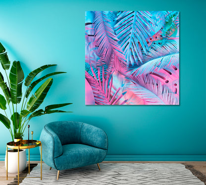 Tropical Palm Leaves in Neon Colors Canvas Print ArtLexy 1 Panel 12"x12" inches 