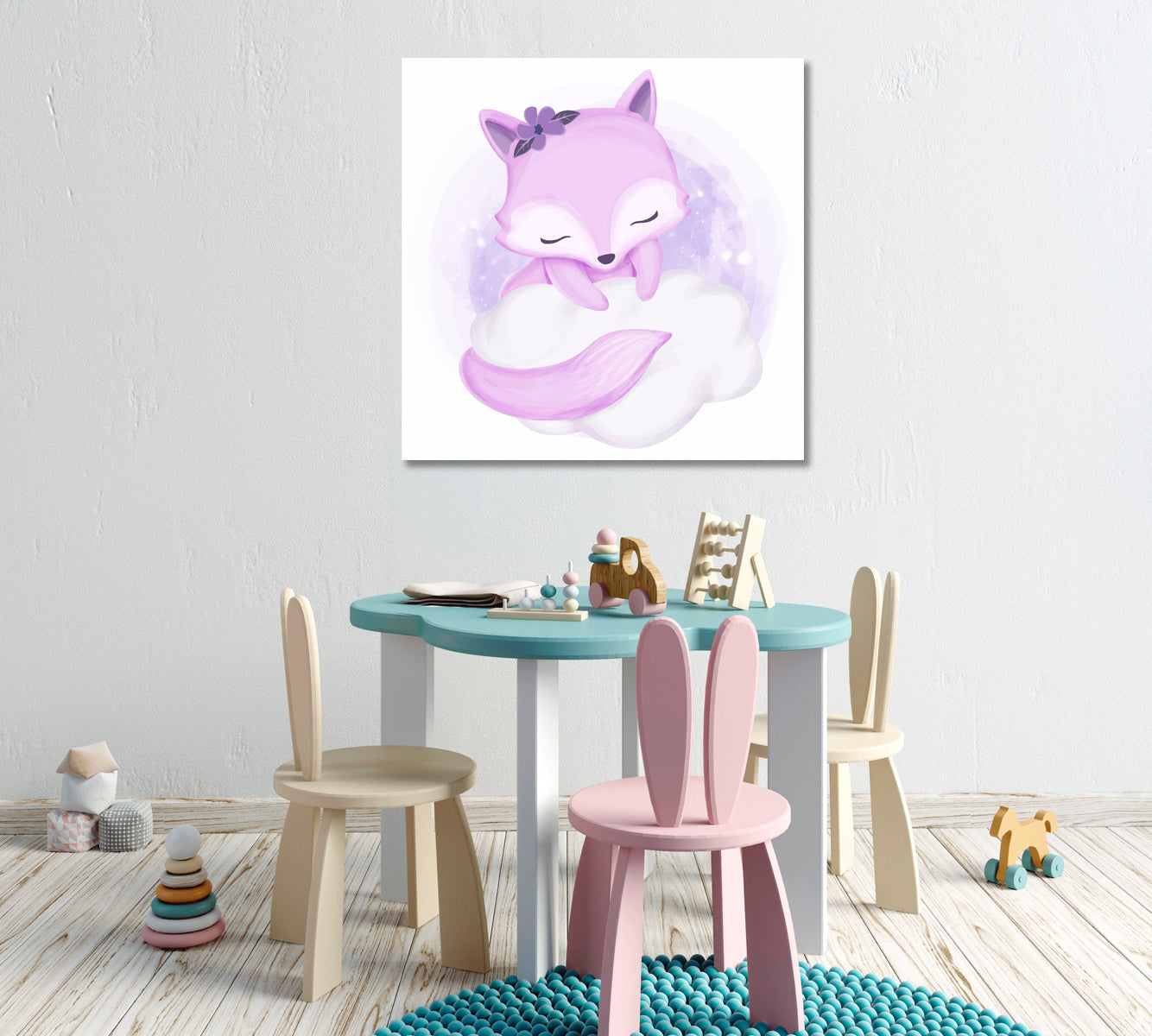 Cute Fox on Cloud Canvas Print ArtLexy   