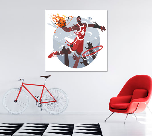 Basketball Player Makes Slam Dunk Canvas Print ArtLexy 1 Panel 12"x12" inches 