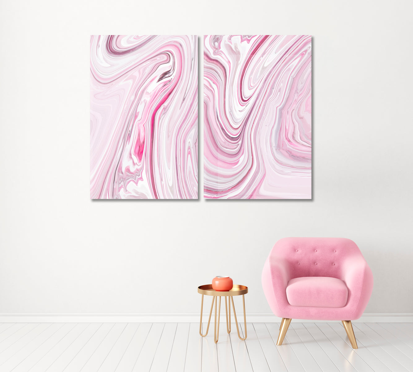 Set of 2 Vertical Modern Pink Marble Waves Canvas Print ArtLexy   