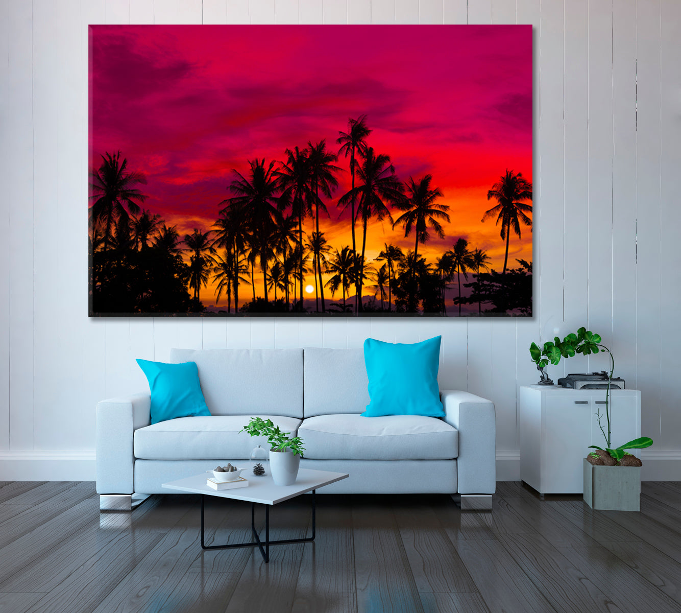 Coconut Palm Trees at Sunset Canvas Print ArtLexy 1 Panel 24"x16" inches 