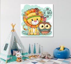 Cute Lion and Owl Canvas Print ArtLexy 1 Panel 12"x12" inches 