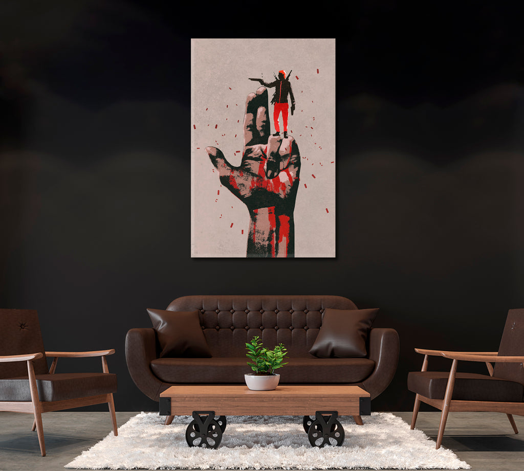Gun Sign with Gangster Canvas Print ArtLexy 1 Panel 16"x24" inches 