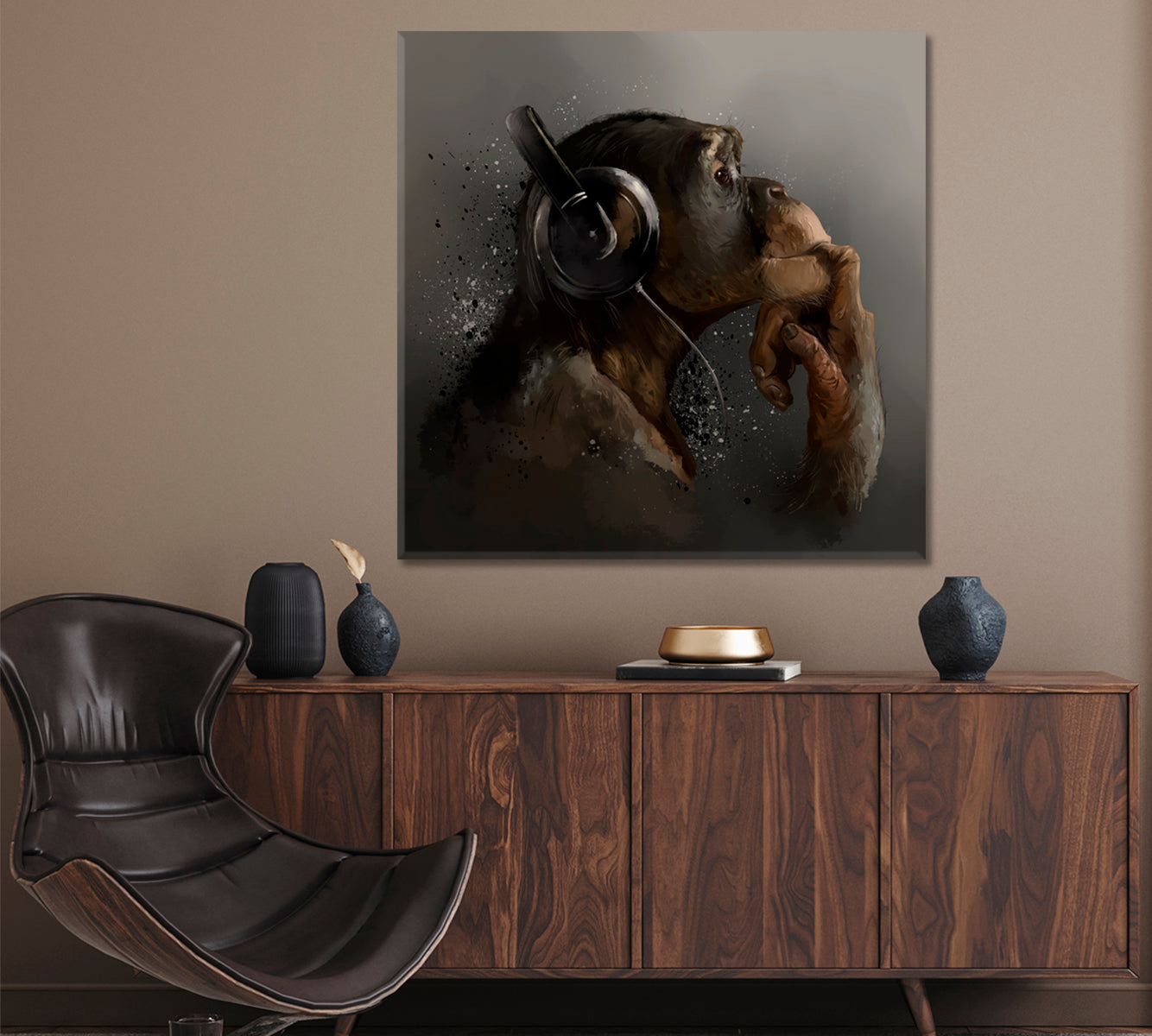 Monkey with Headphone Canvas Print ArtLexy   
