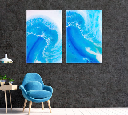 Set of 2 Vertical Abstract Blue and White Swirls Canvas Print ArtLexy   