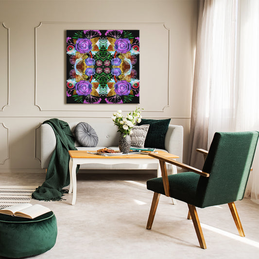 Abstract Multicolor Flower Kaleidoscope Canvas Print ArtLexy 1 Panel 12"x12" inches 