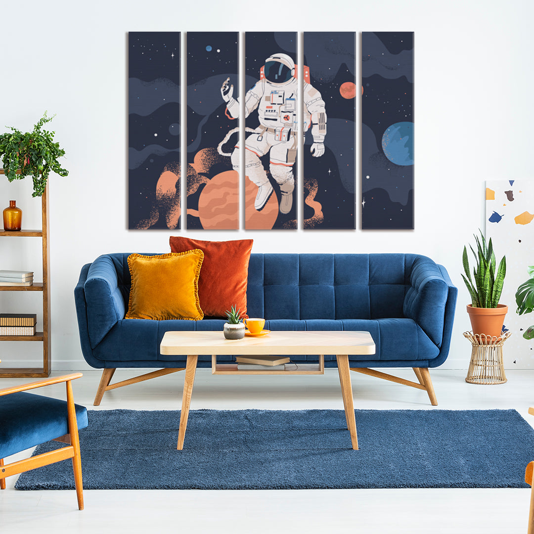 Cosmonaut in Outer Space Canvas Print ArtLexy 5 Panels 36"x24" inches 
