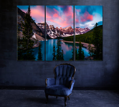 Sunrise at Moraine Lake in Banff Alberta Canada Canvas Print ArtLexy 3 Panels 36"x24" inches 