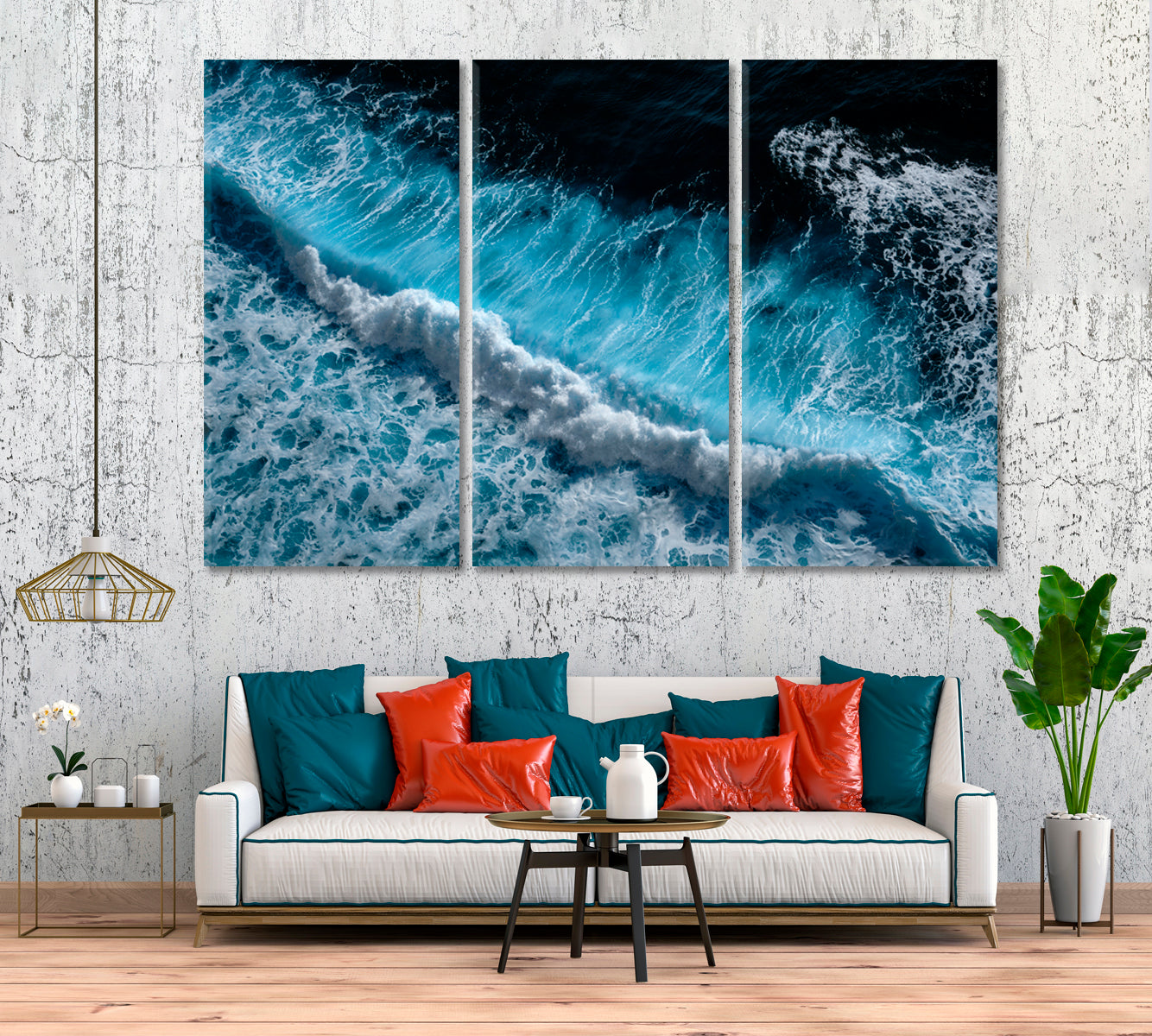 Splashing Ocean Waves Canvas Print ArtLexy 3 Panels 36"x24" inches 
