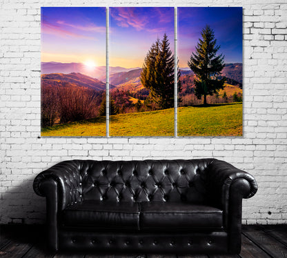 Autumn Forest On Hillside Canvas Print ArtLexy 3 Panels 36"x24" inches 
