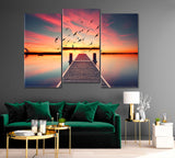Wooden Pier on Pond at Sunset Canvas Print ArtLexy   