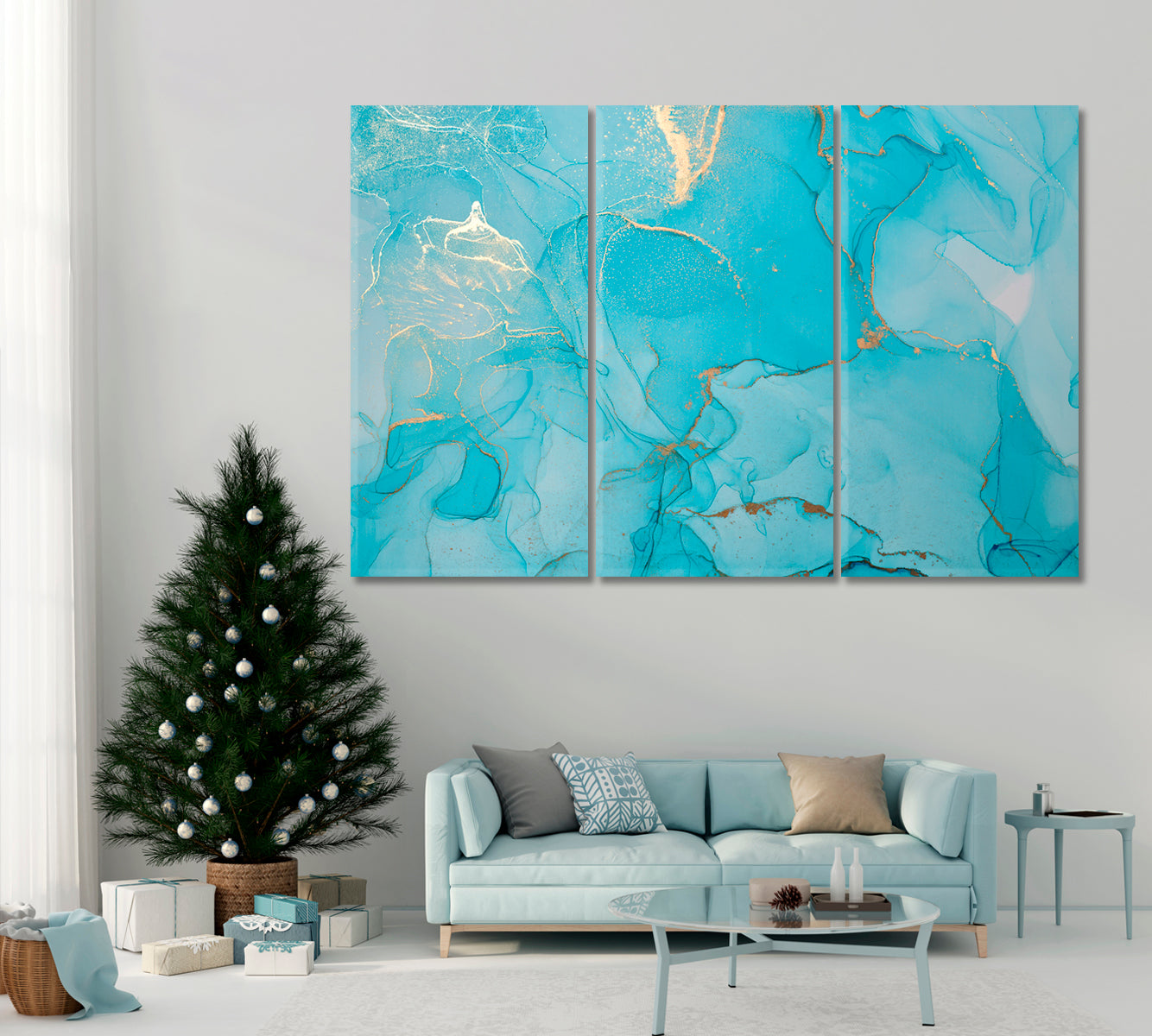Ink Marble Effect Canvas Print ArtLexy 3 Panels 36"x24" inches 