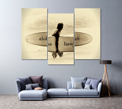 Surfer with Longboard Standing in Ocean Canvas Print ArtLexy   