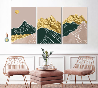 Set of 3 Abstract Luxury Gold Mountain Canvas Print ArtLexy   
