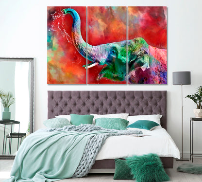 Colorful Elephant Canvas Print ArtLexy 3 Panels 36"x24" inches 