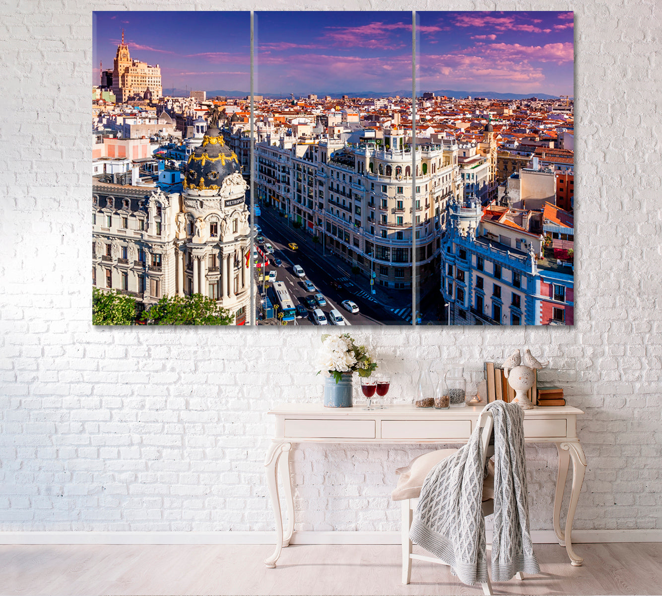 Gran Via Street Madrid Spain Canvas Print ArtLexy 3 Panels 36"x24" inches 