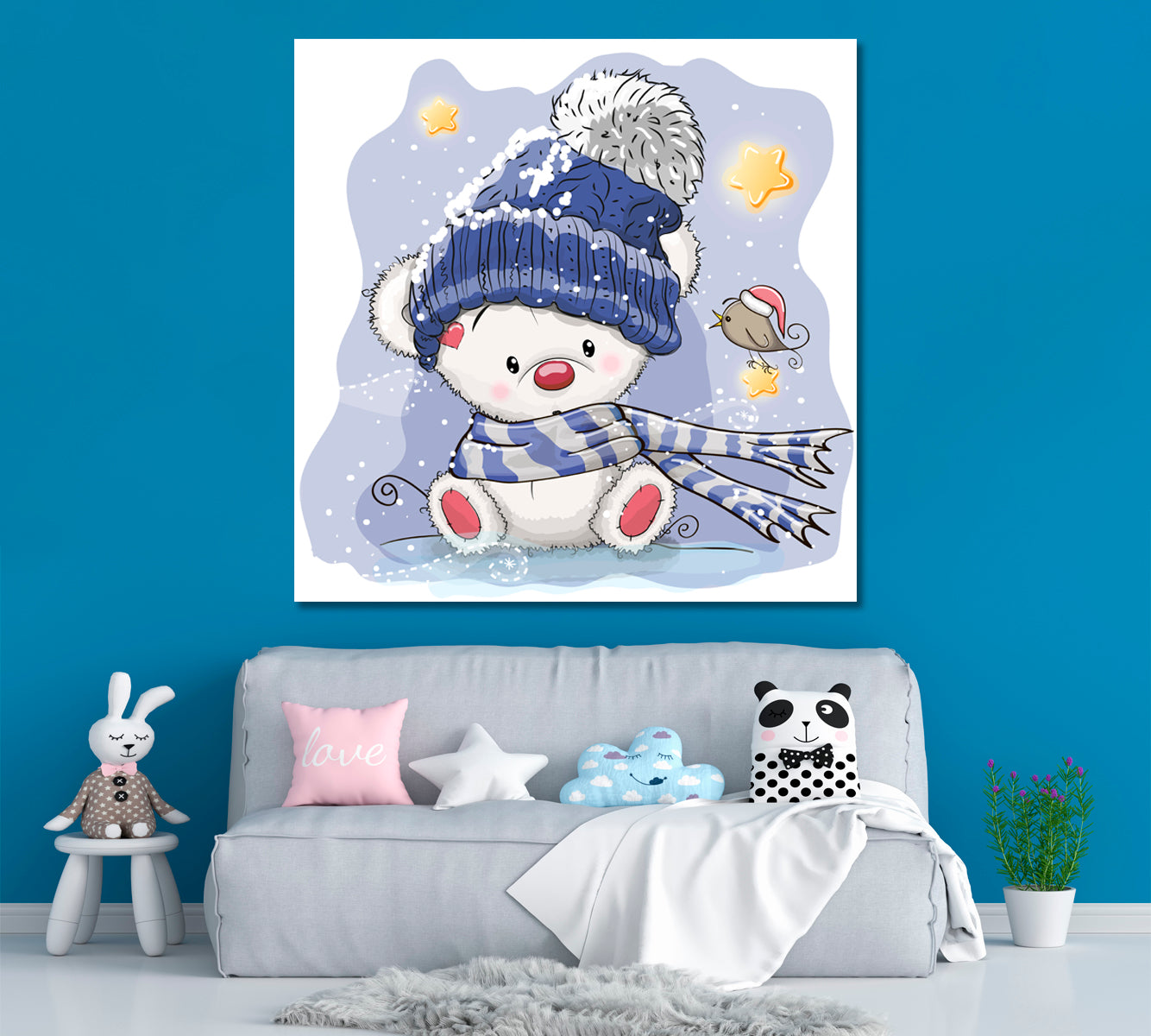 Cute Cartoon Polar Bear Canvas Print ArtLexy 1 Panel 12"x12" inches 