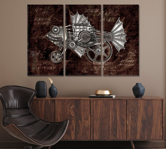 Steampunk Fish Canvas Print ArtLexy 3 Panels 36"x24" inches 