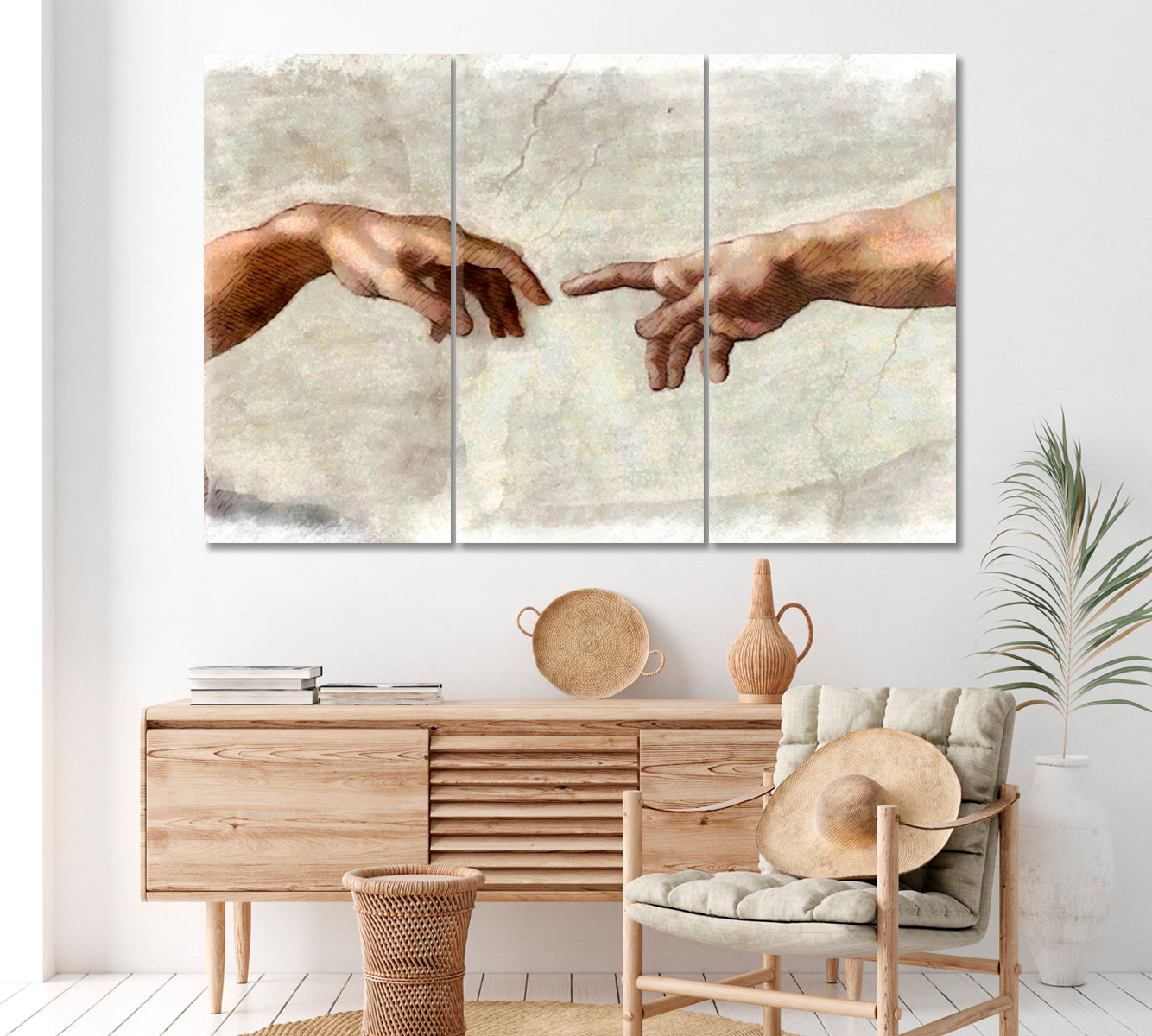 The Creation of Adam Canvas Print ArtLexy 3 Panels 36"x24" inches 