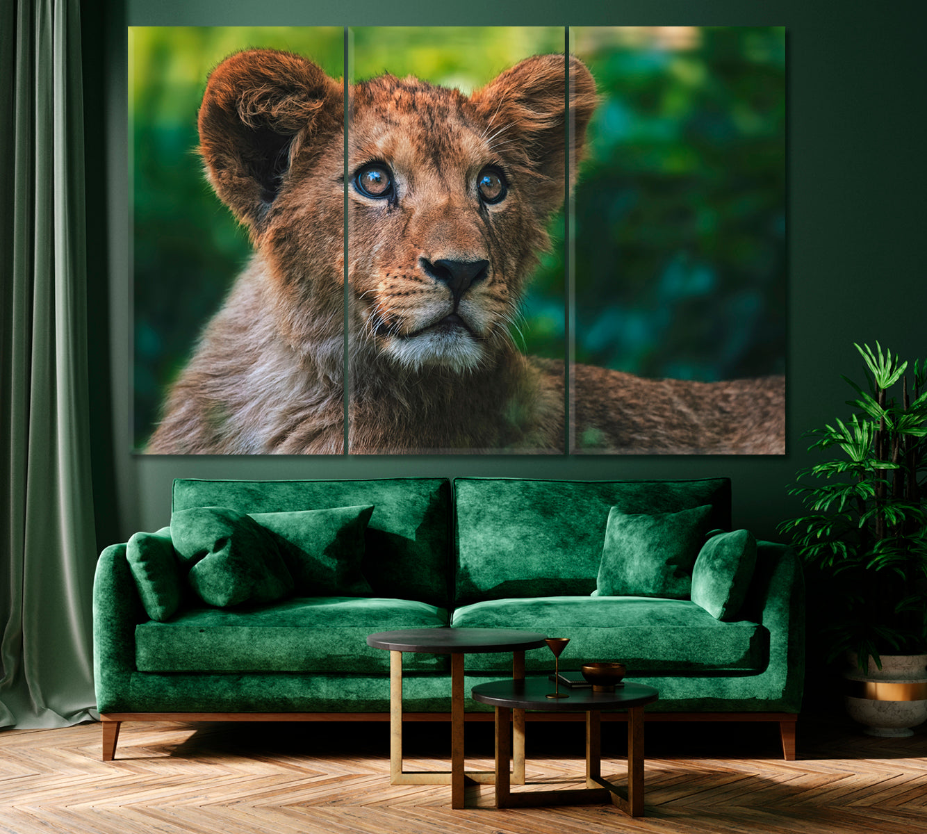 Lion Cub Portrait Canvas Print ArtLexy 3 Panels 36"x24" inches 