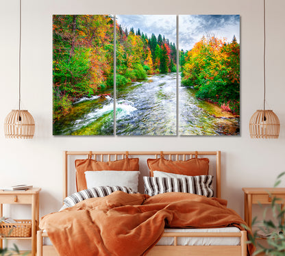 Autumn Forest in Austria Canvas Print ArtLexy 3 Panels 36"x24" inches 