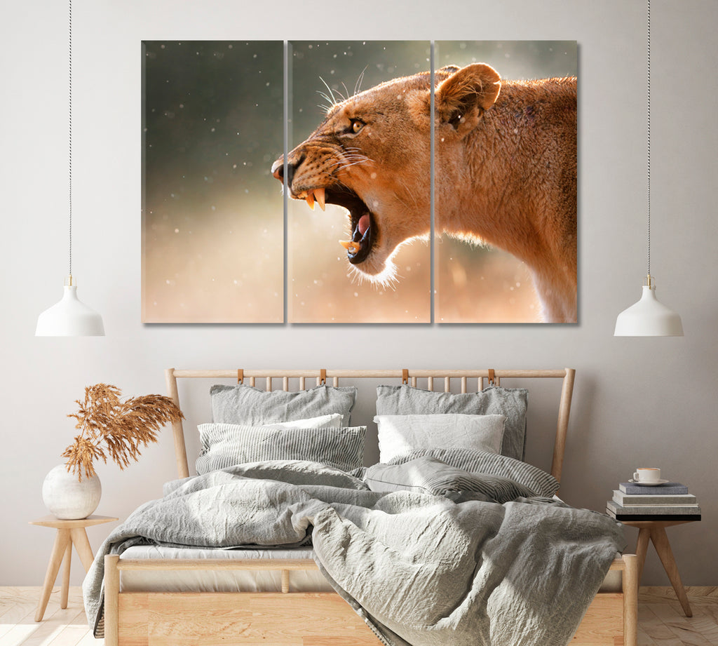 Wild Lioness Canvas Print ArtLexy 3 Panels 36"x24" inches 