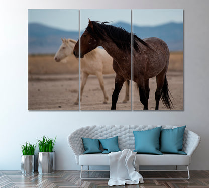 Wild Mustangs in Western Utah USA Canvas Print ArtLexy 3 Panels 36"x24" inches 
