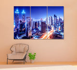 Dubai Downtown at Night Canvas Print ArtLexy 3 Panels 36"x24" inches 